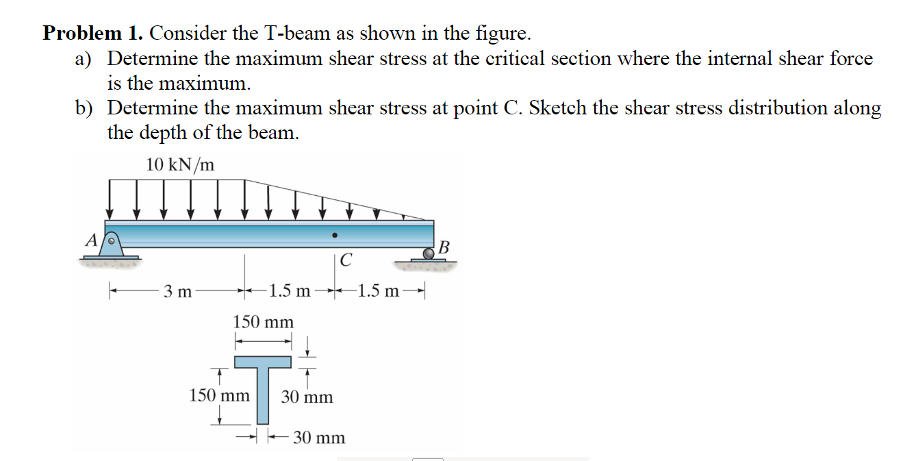 Problem 1 . Consider the T - beam as shown in the