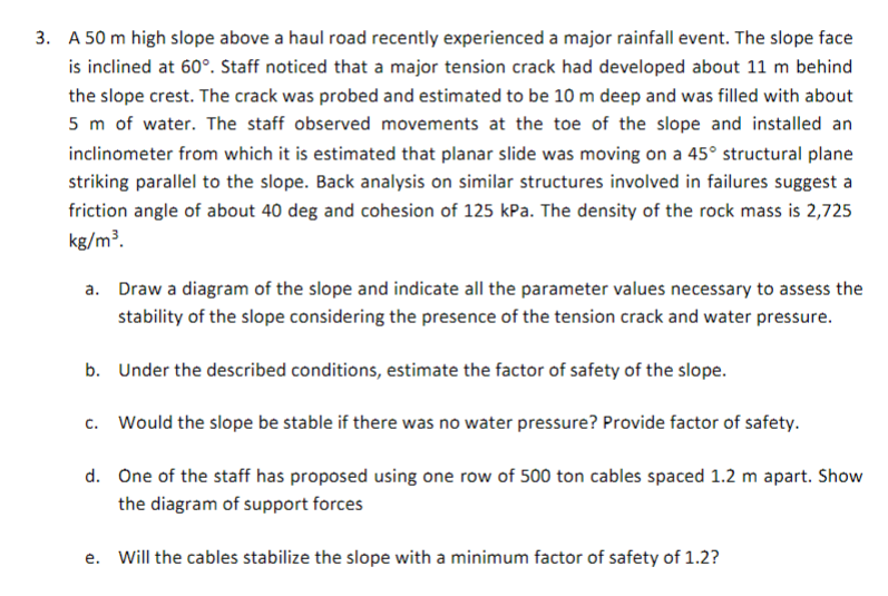 A 5 0 m high slope above a haul road recently