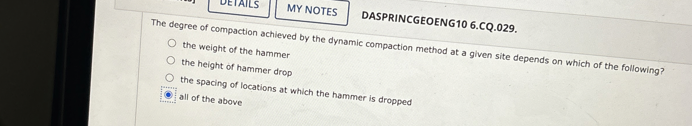 The degree of compaction achieved by the dynamic