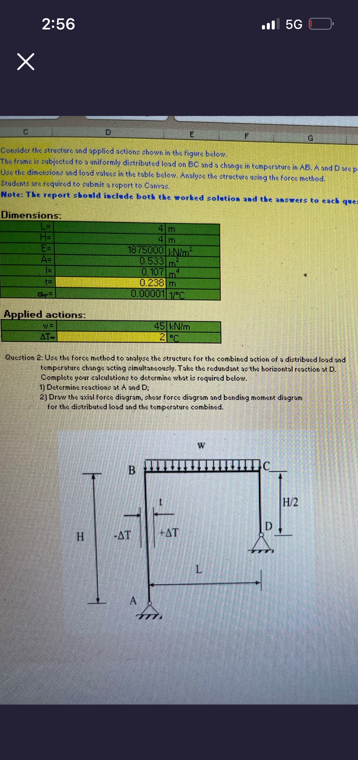 Question 2 : Use the force method to analyse the
