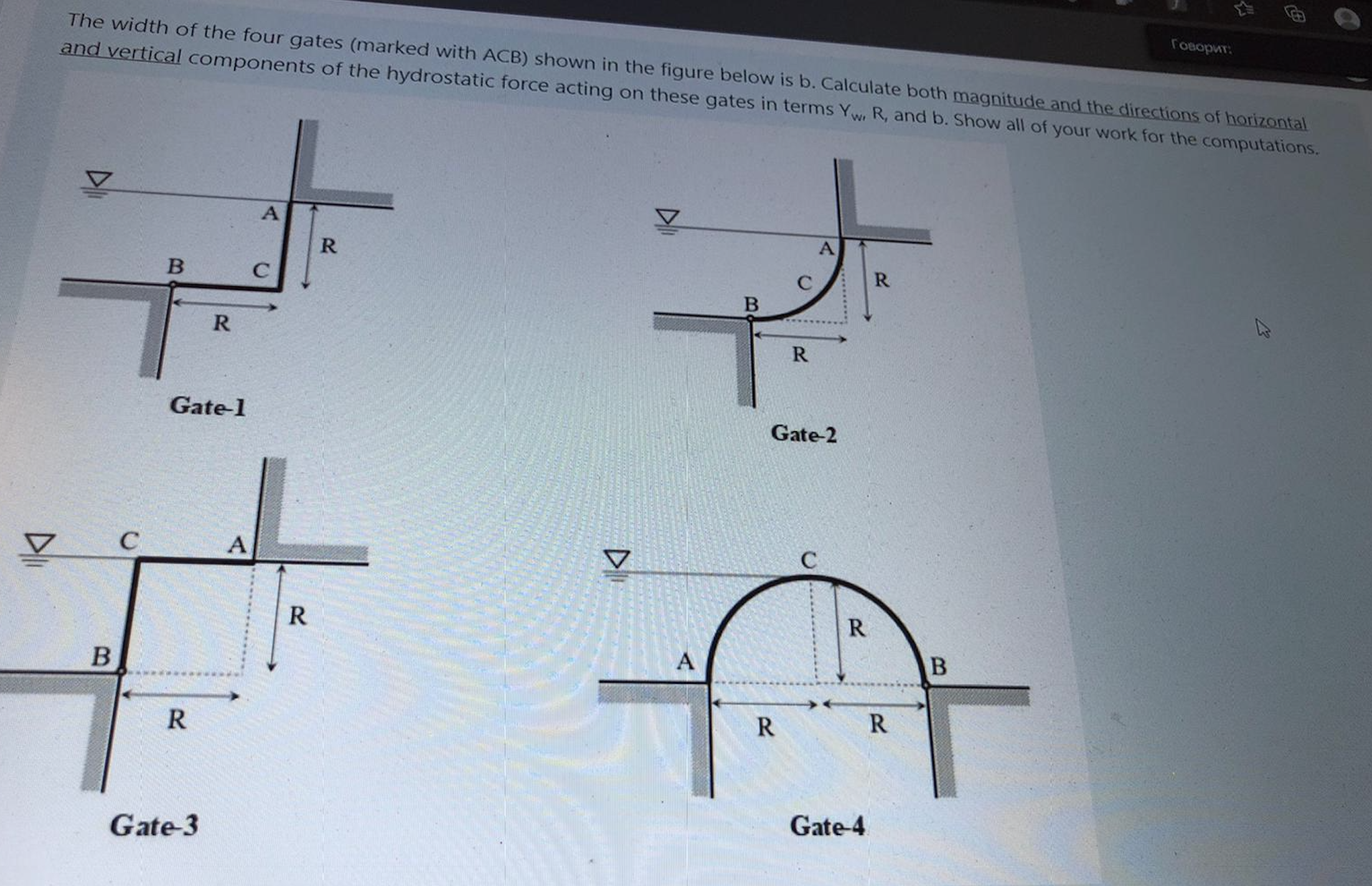 The width of the four gates ( marked with ACB )