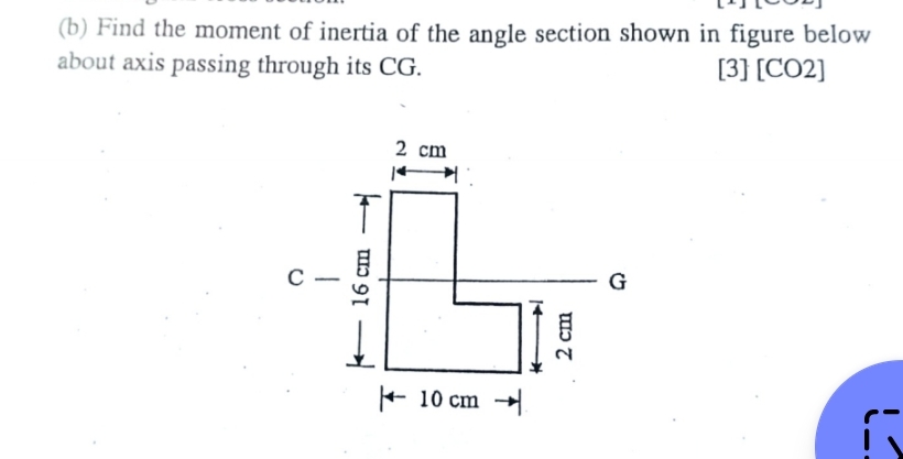 ( b ) Find the moment of inertia of the angle