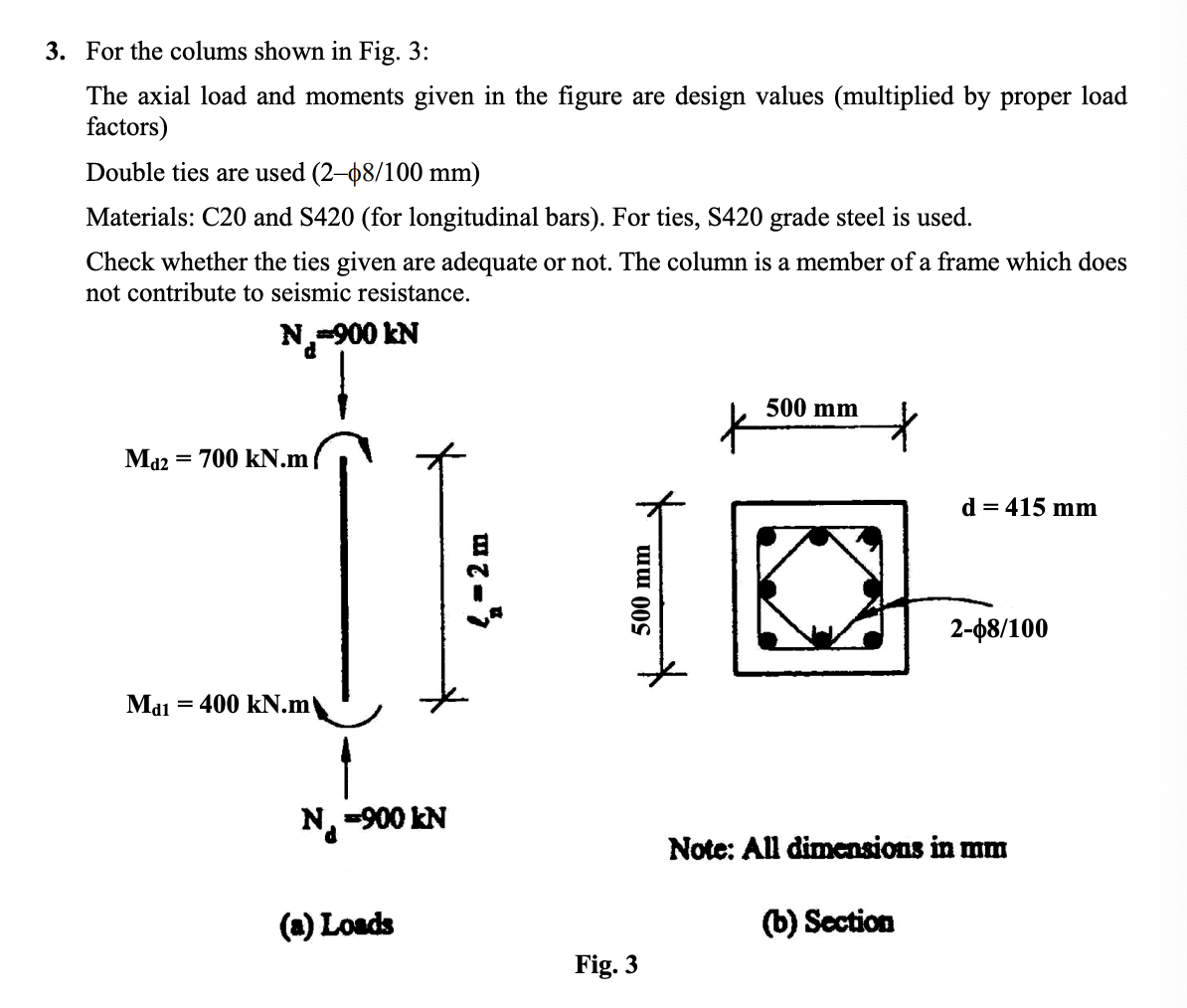 For the colums shown in Fig. 3 : The axial load