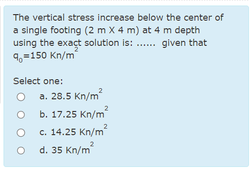The vertical stress increase below the center of