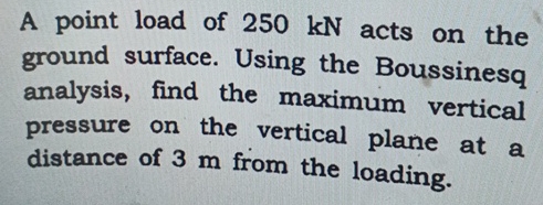 A point load of 2 5 0 k N acts on the ground