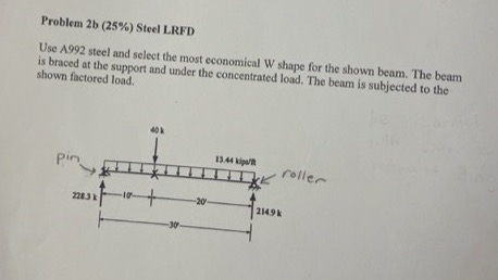 Problem 2 b ( 2 5 % ) Steel LRFD Use 1 9 9 2