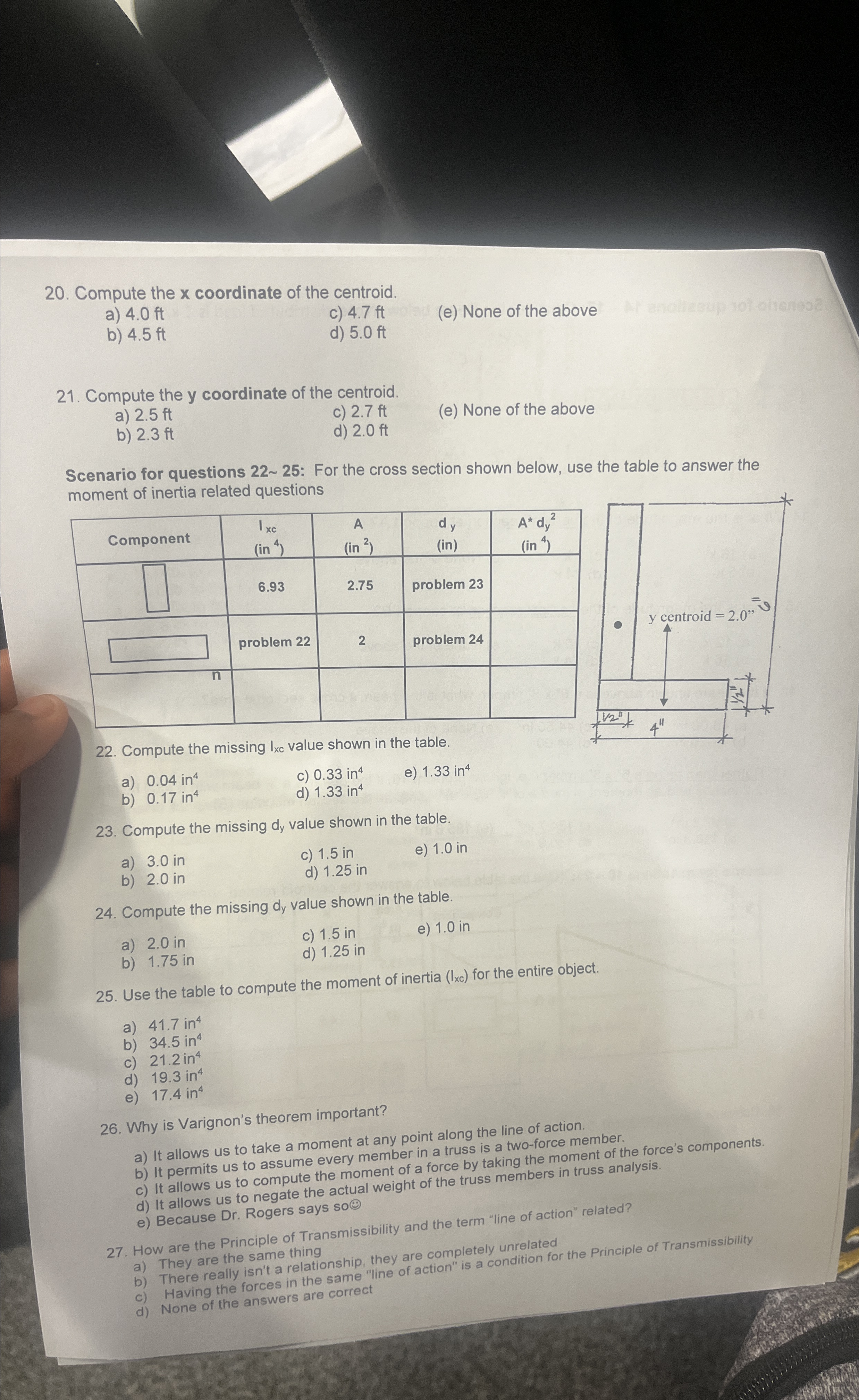 Compute the x coordinate of the centroid. a ) 4 .