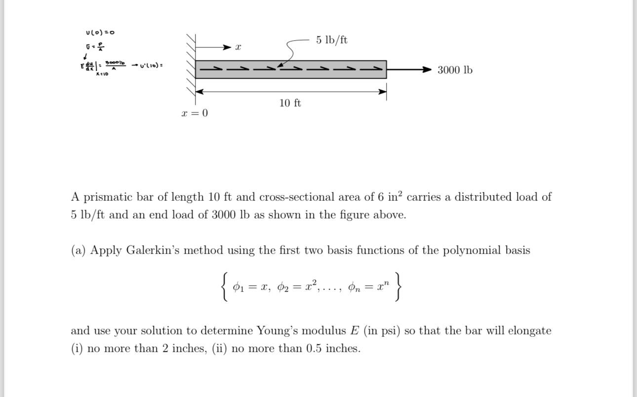 u l = E d u d x A prismatic bar of length 1 0 f t