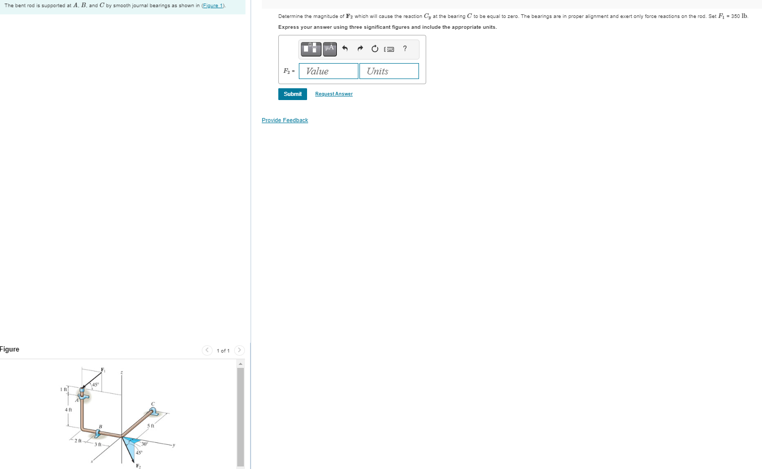 The bent rod is supported at A , B , and C by