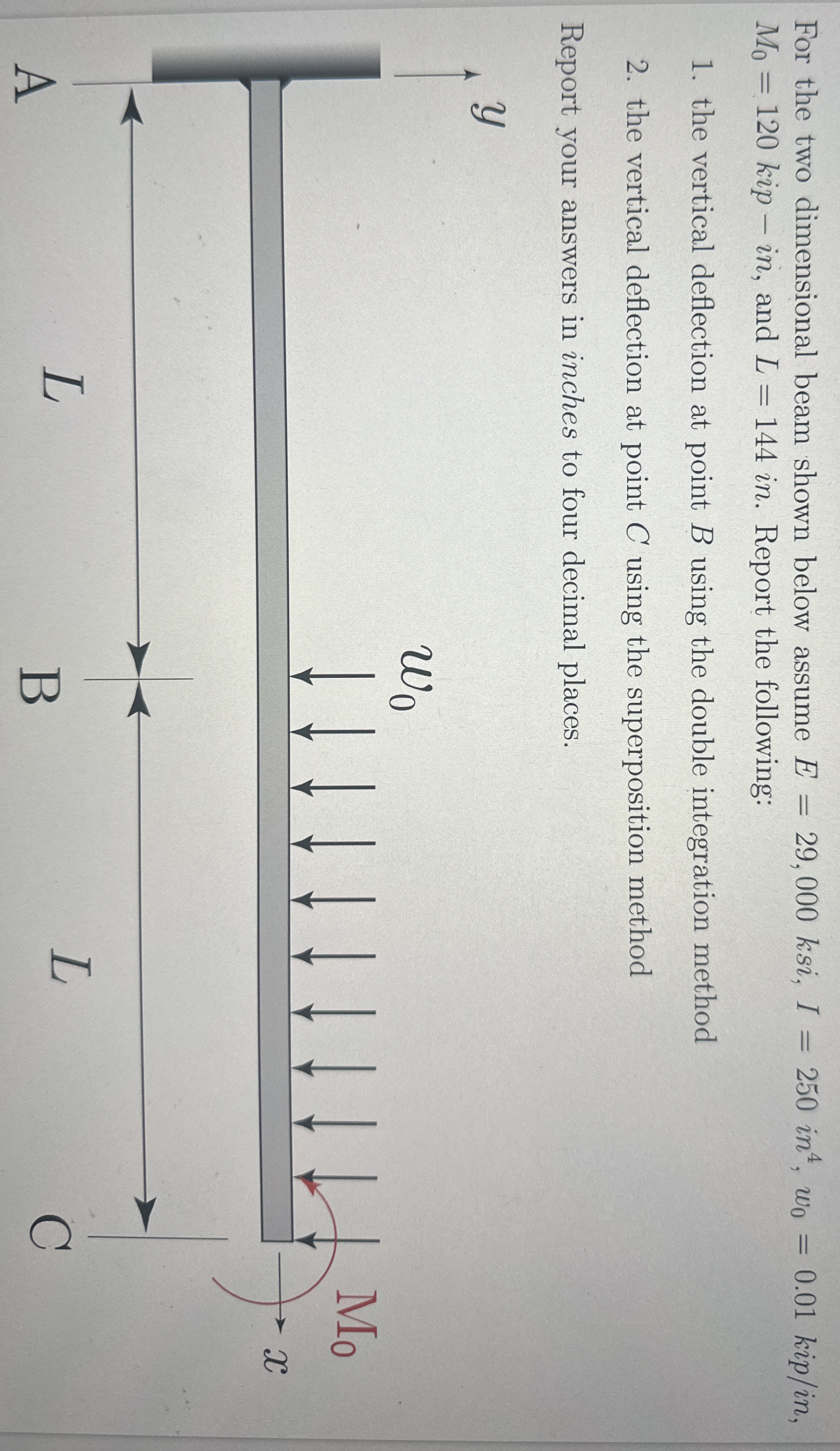 For the two dimensional beam shown below assume E