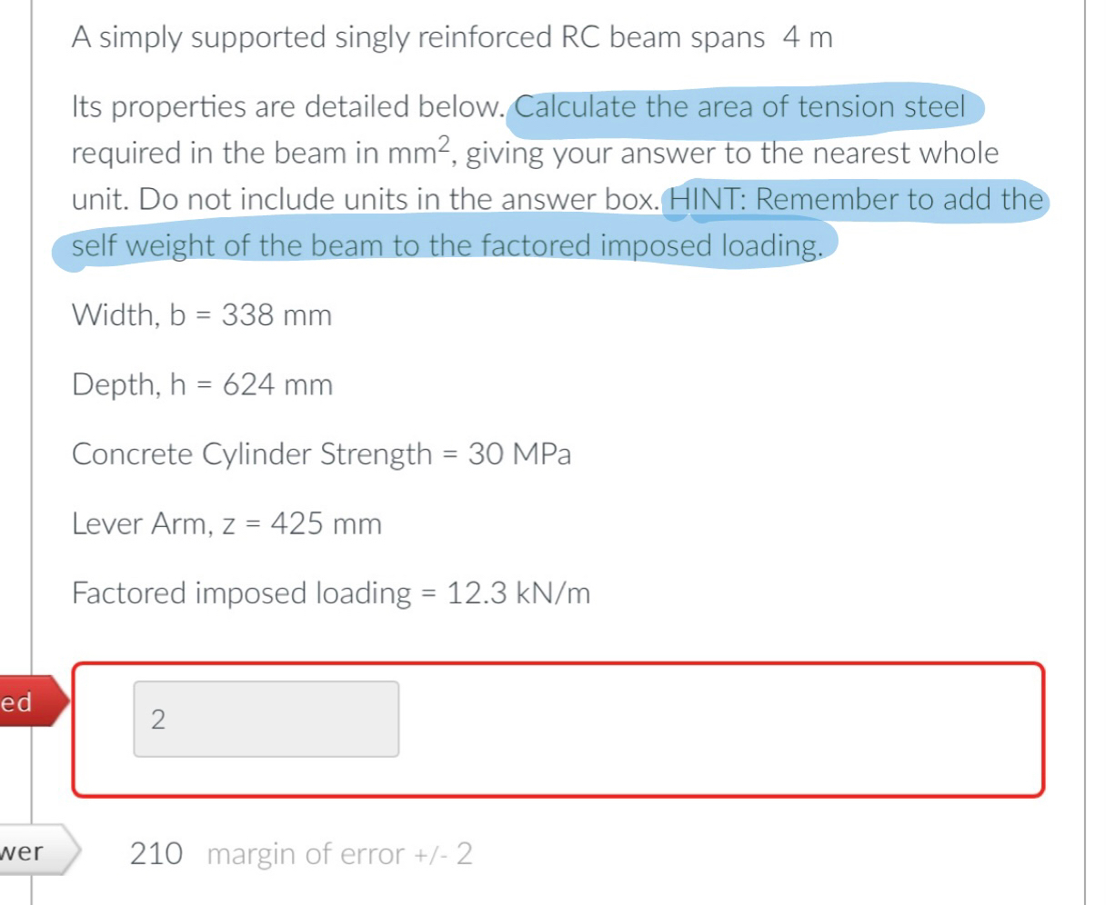 A simply supported singly reinforced R C beam