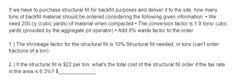 If we have to purchase structural fill for