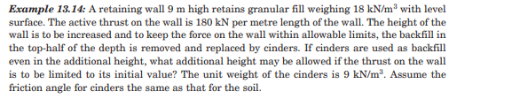 Example 1 3 . 1 4 : A retaining wall 9 m high