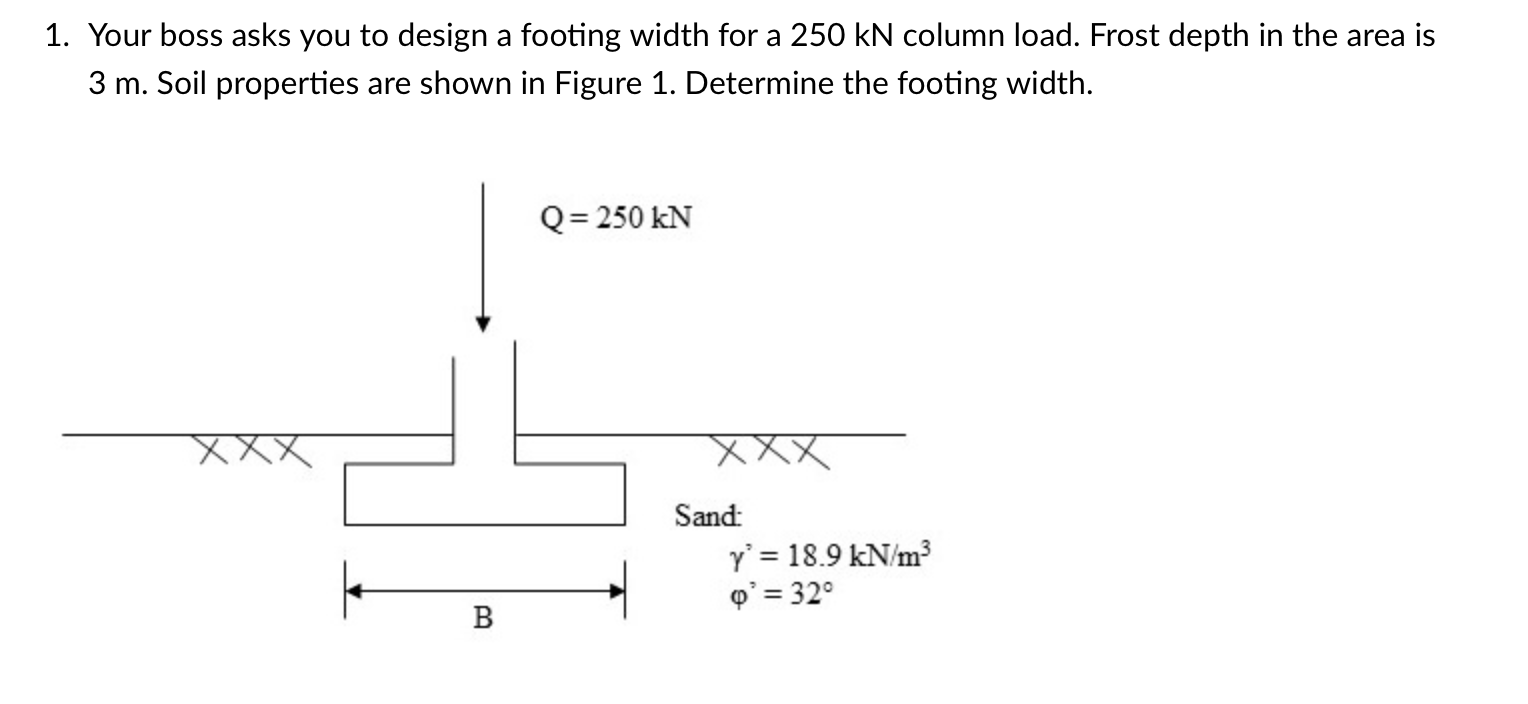 Your boss asks you to design a footing width for