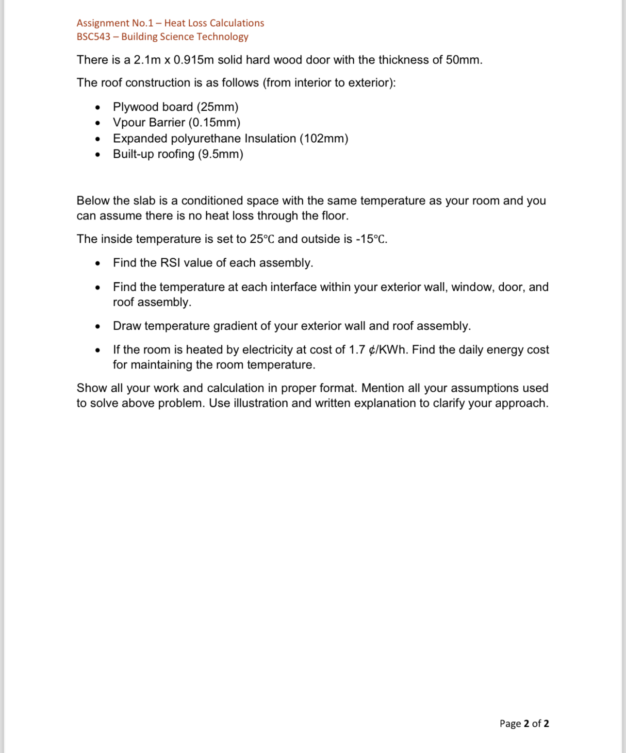 Assignment No . 1 - Heat Loss Calculations BSC 5