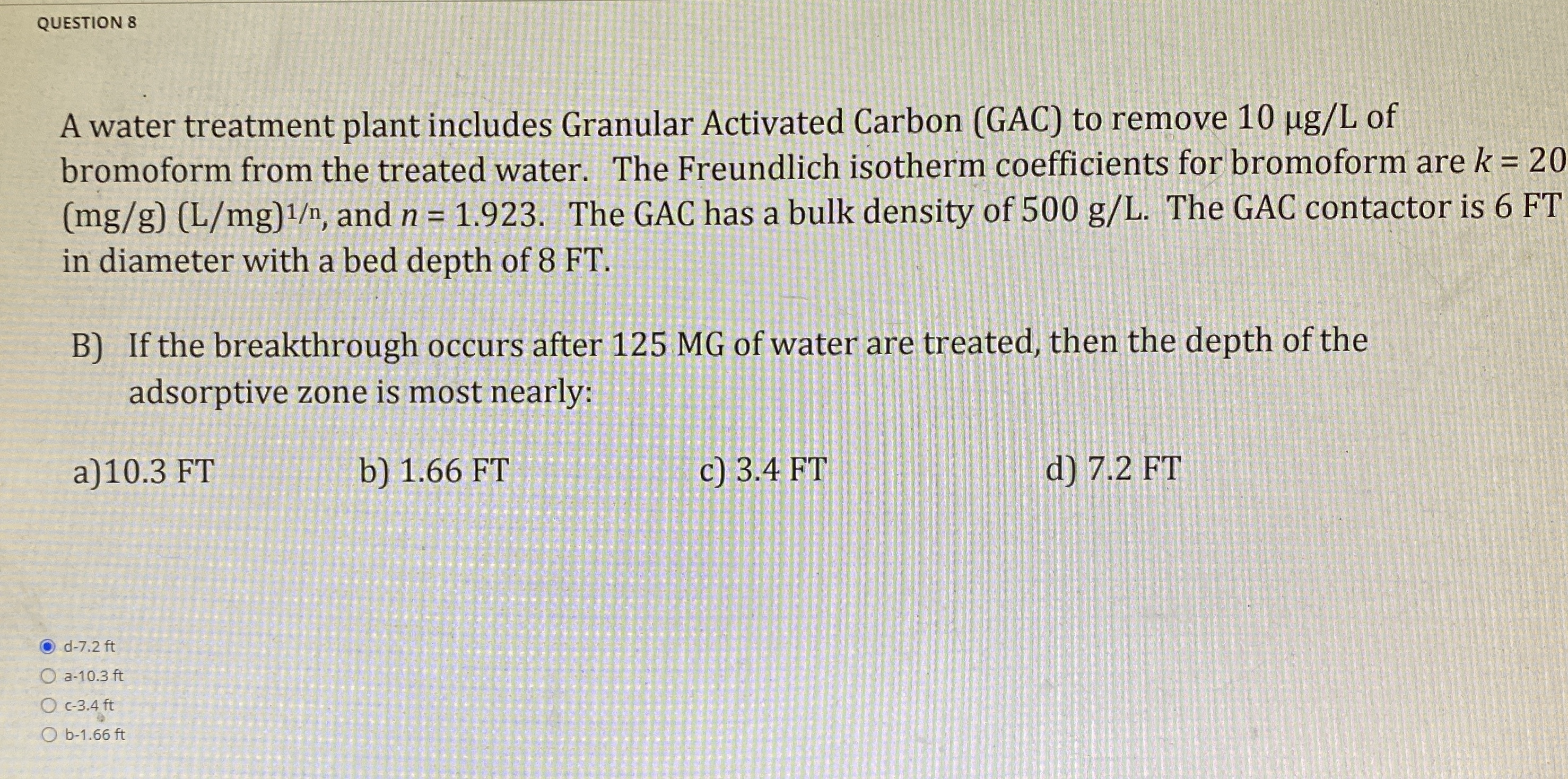 QUESTION 8 A water treatment plant includes