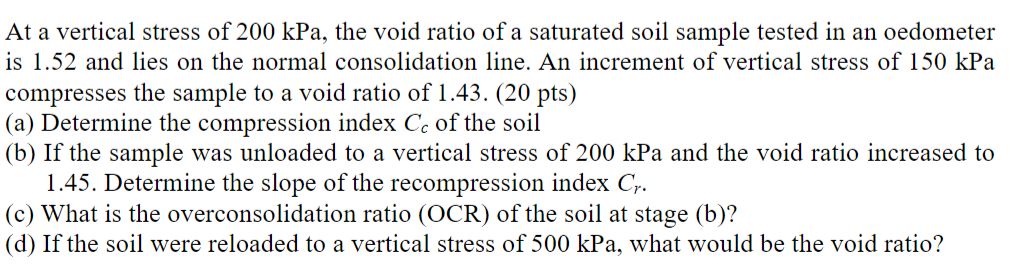 At a vertical stress of 2 0 0 kPa, the void ratio