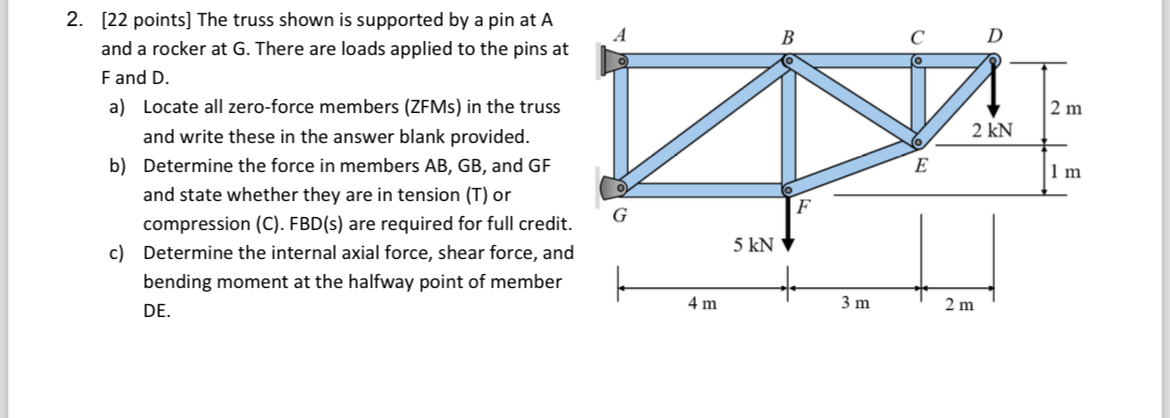 [ 2 2 points ] The truss shown is supported by a