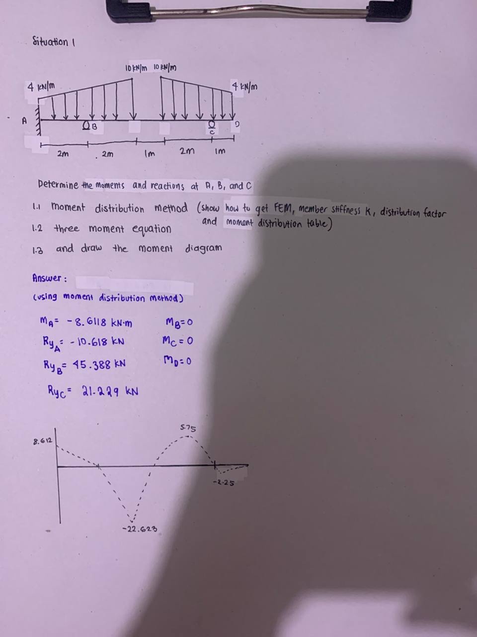 Situation 1 Determine the moments and reactions