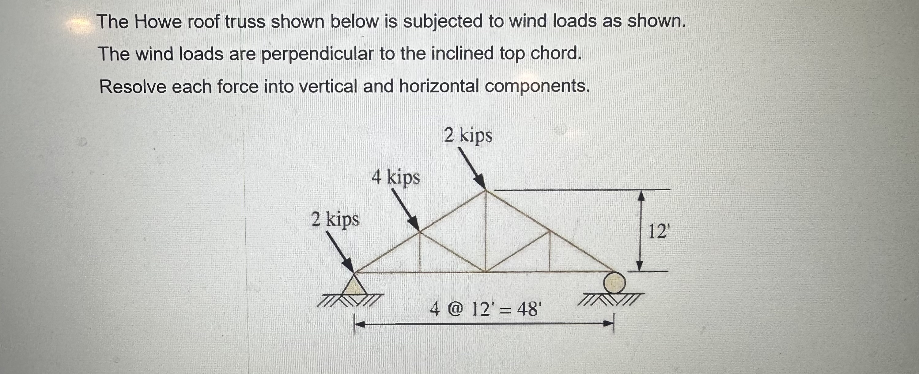 The Howe roof truss shown below is subjected to