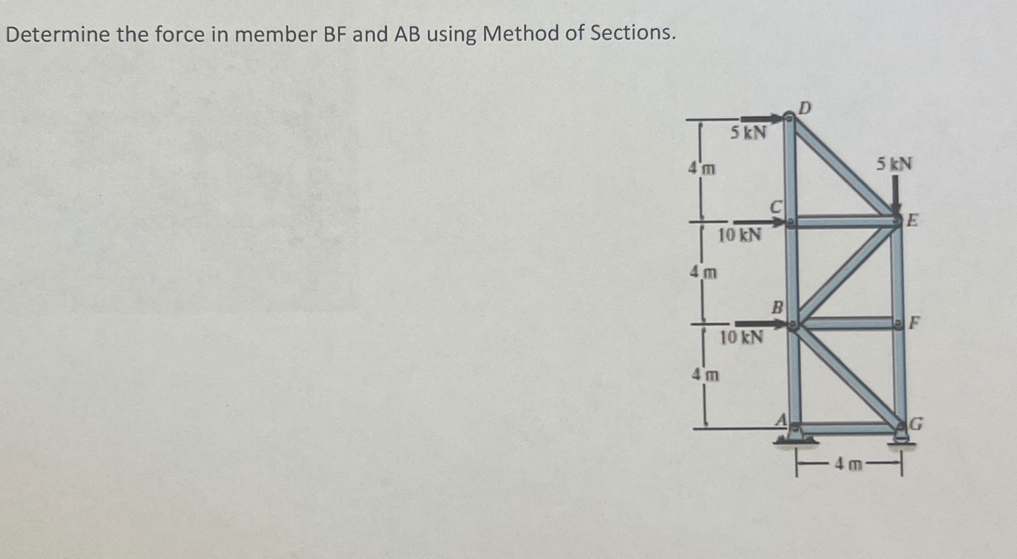 Determine the force in member B F and A B using