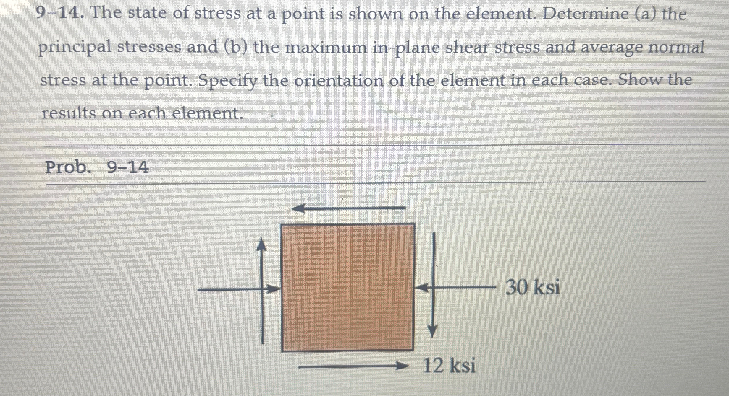 Solve Problem using Mohr's circle 9 - 1 4 . The