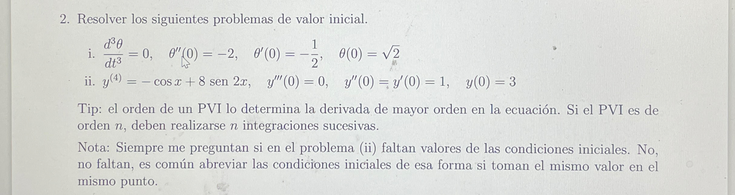 Resolver los siguientes problemas de valor