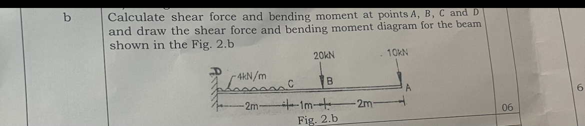 b Calculate shear force and bending moment at