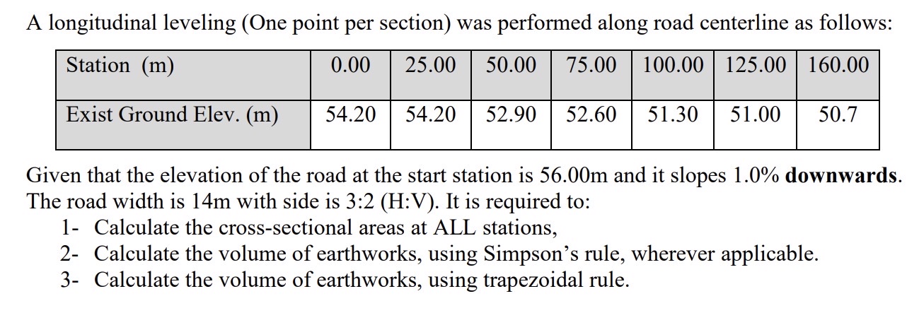 A longitudinal leveling ( One point per section )