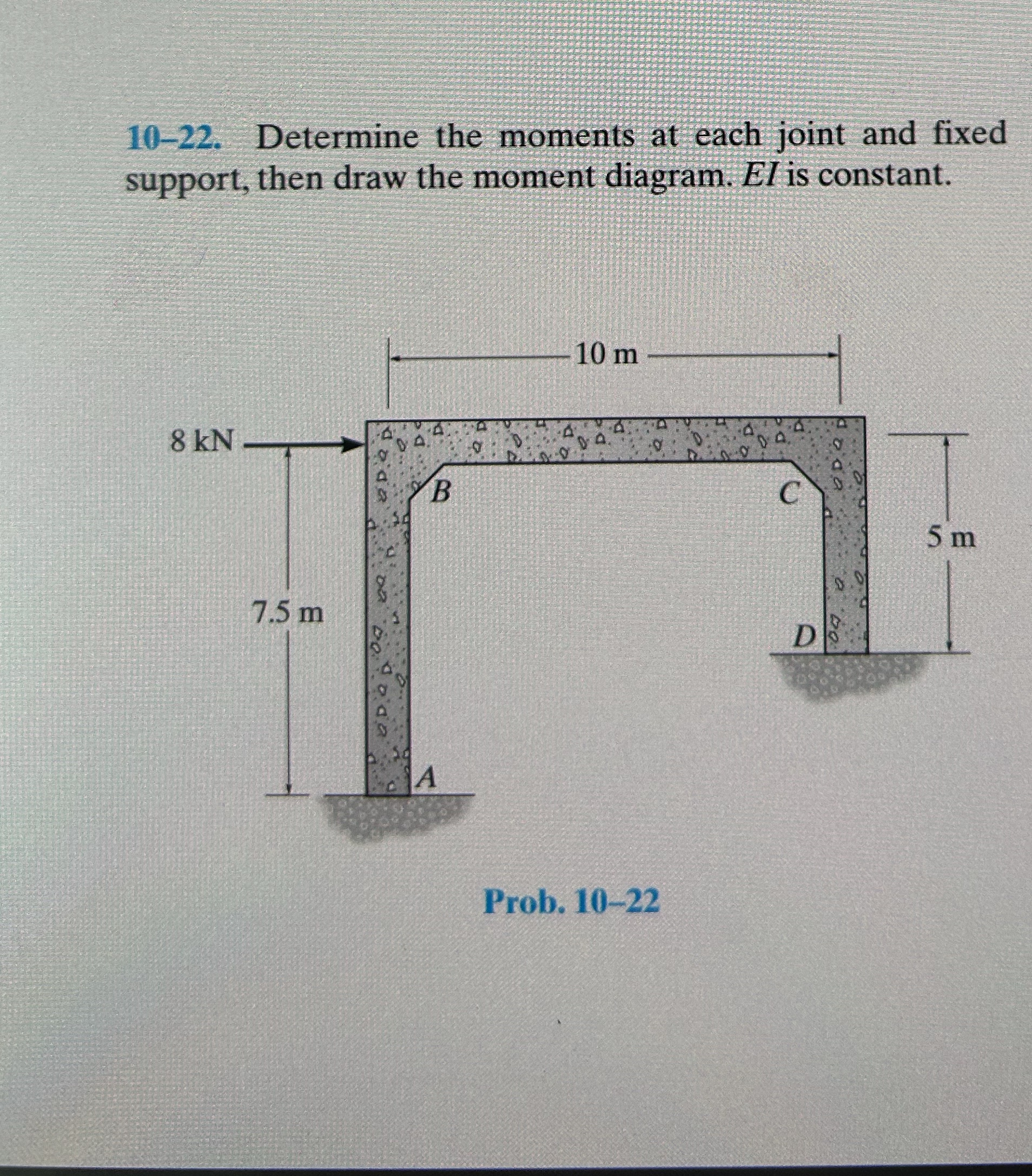 1 0 - 2 2 . Determine the moments at each joint