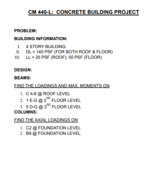 CONCRETE BUILDING PROJECT Please draw on floor