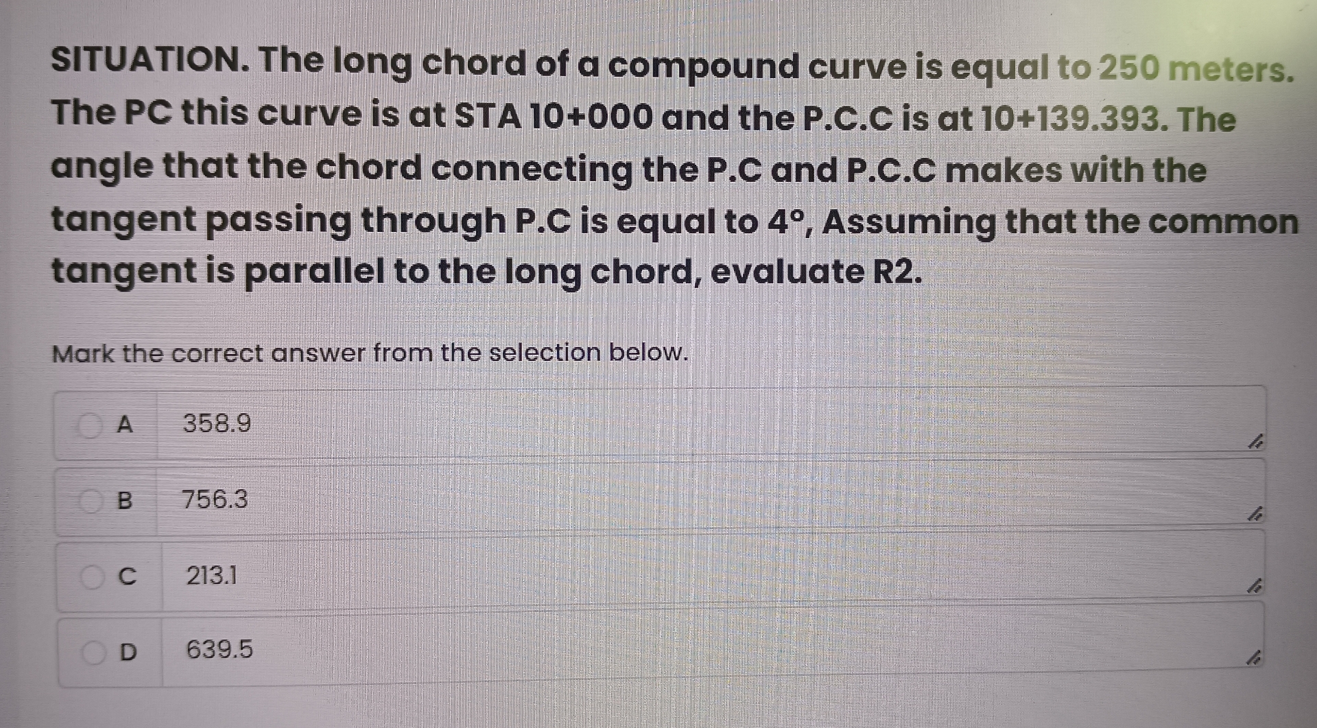 SITUATION. The long chord of a compound curve is