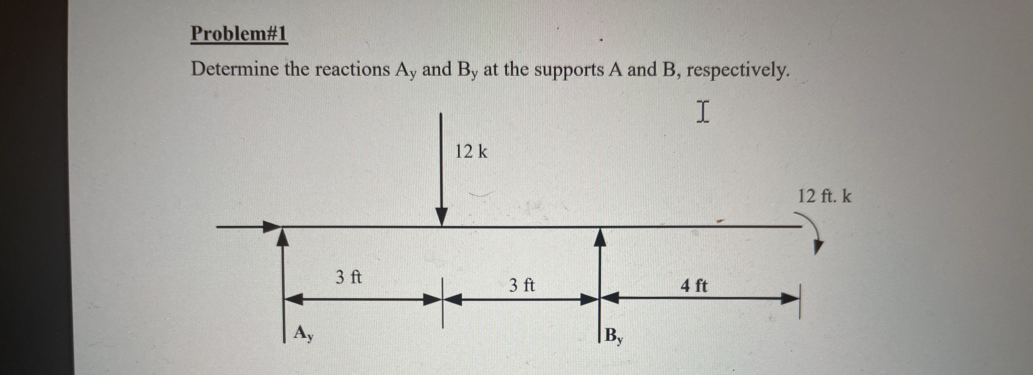 Problem# 1 Determine the reactions A y and B y at
