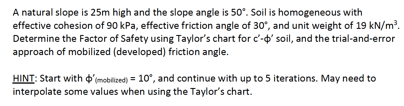 A natural slope is 2 5 m high and the slope angle