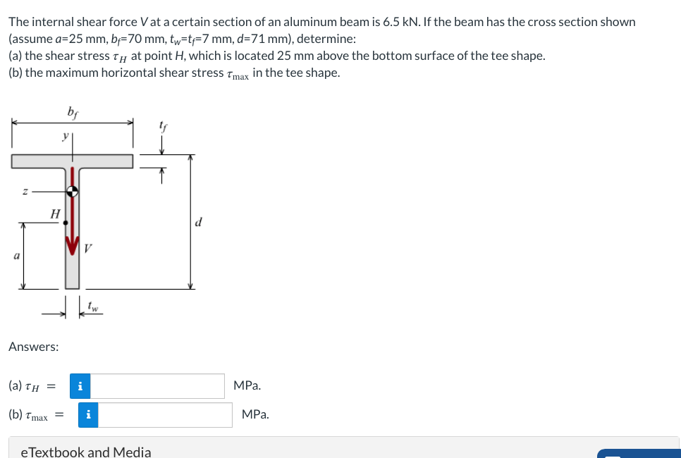 The internal shear force V at a certain section