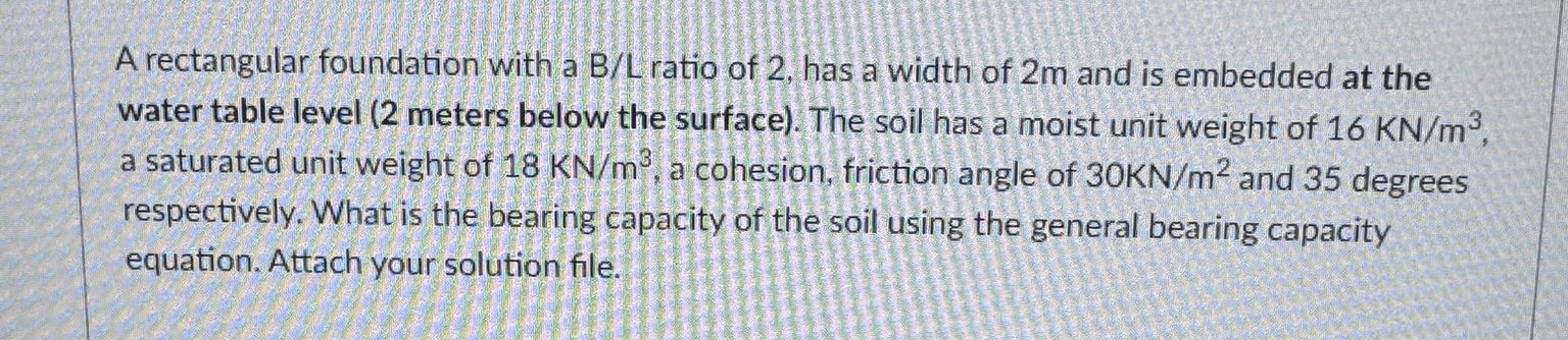 A rectangular foundation with a B L ratio of 2 ,