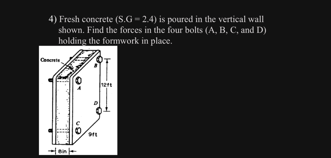 Fresh concrete ( S . G = 2 . 4 ) is poured in the
