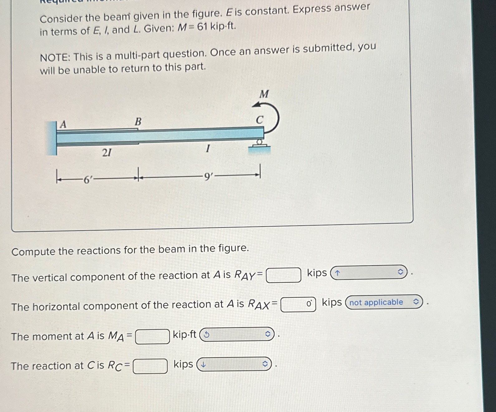 Consider the beam given in the figure. E is