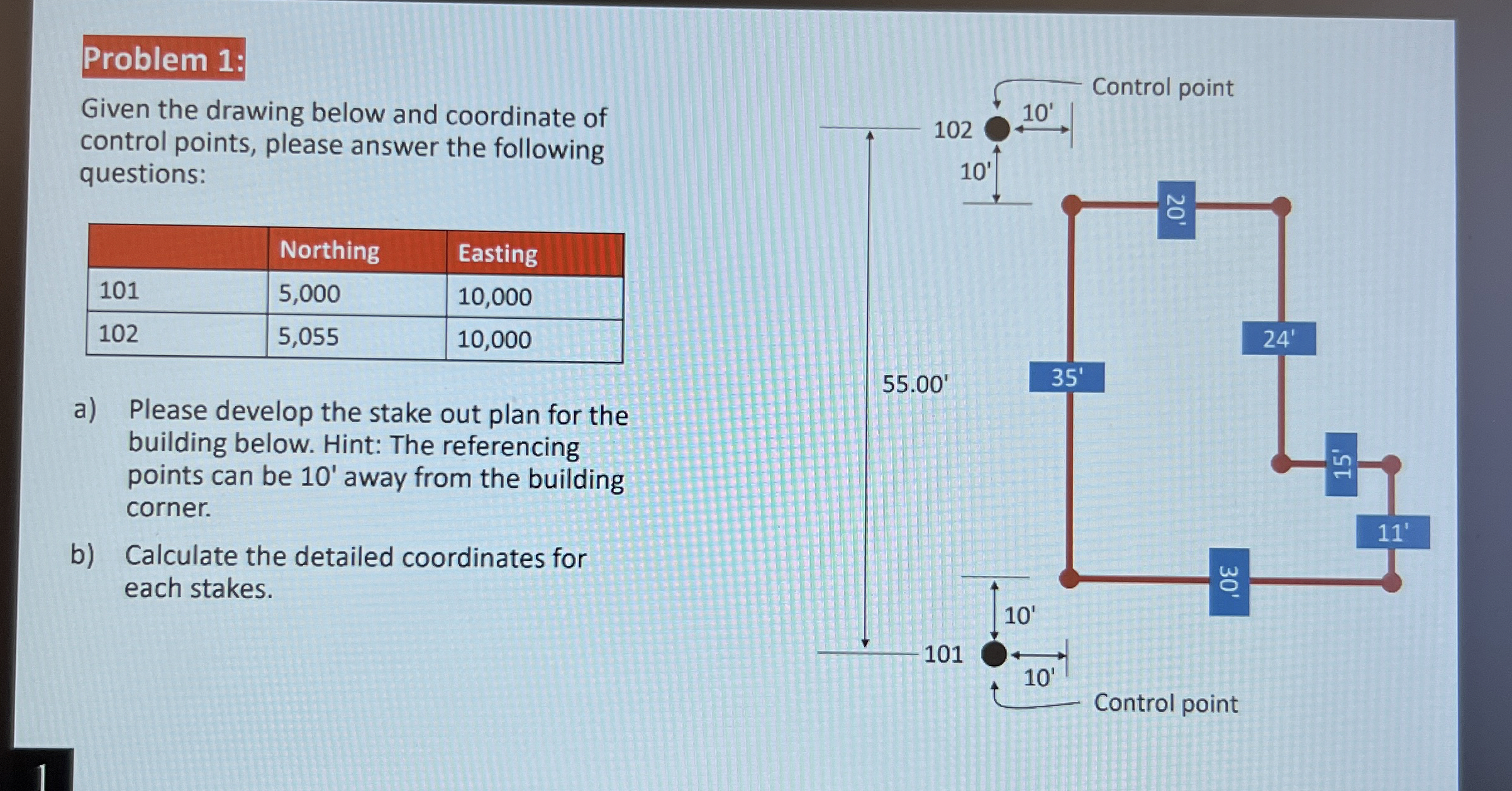 Problem 1 : Given the drawing below and