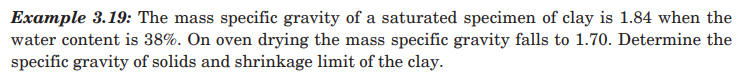 Example 3 . 1 9 : The mass specific gravity of a