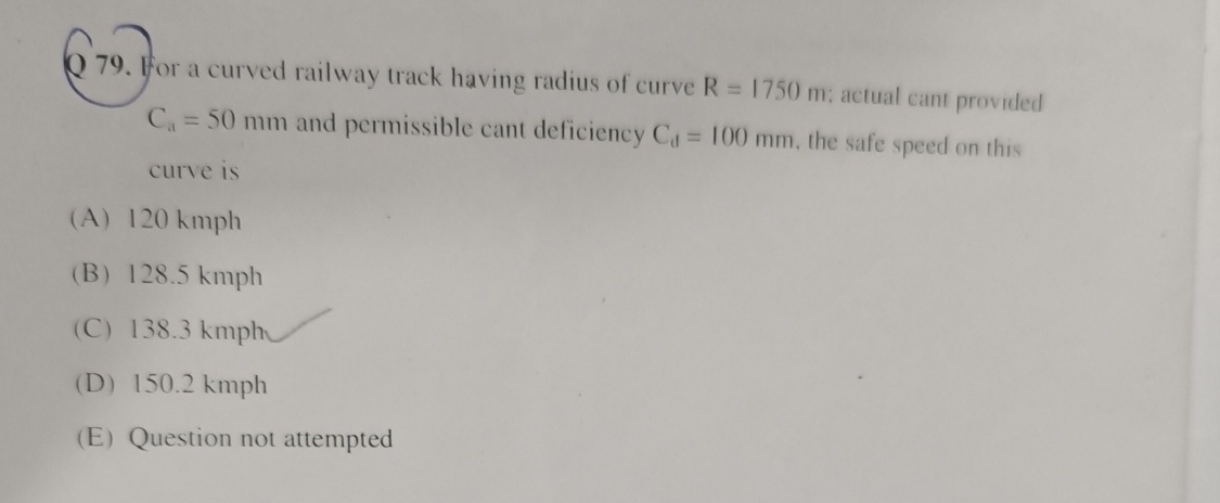 For a curved railway track having radius of curve