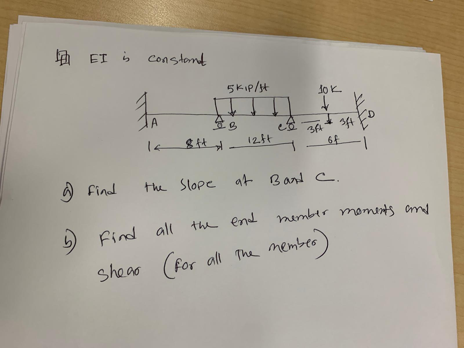 EI is constant. B and C are Rolling. Q ) Find the
