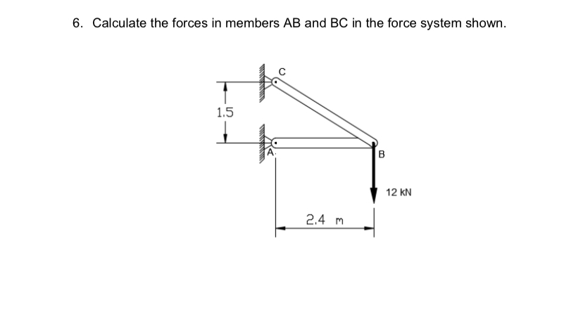 Calculate the forces in members A B and B C in