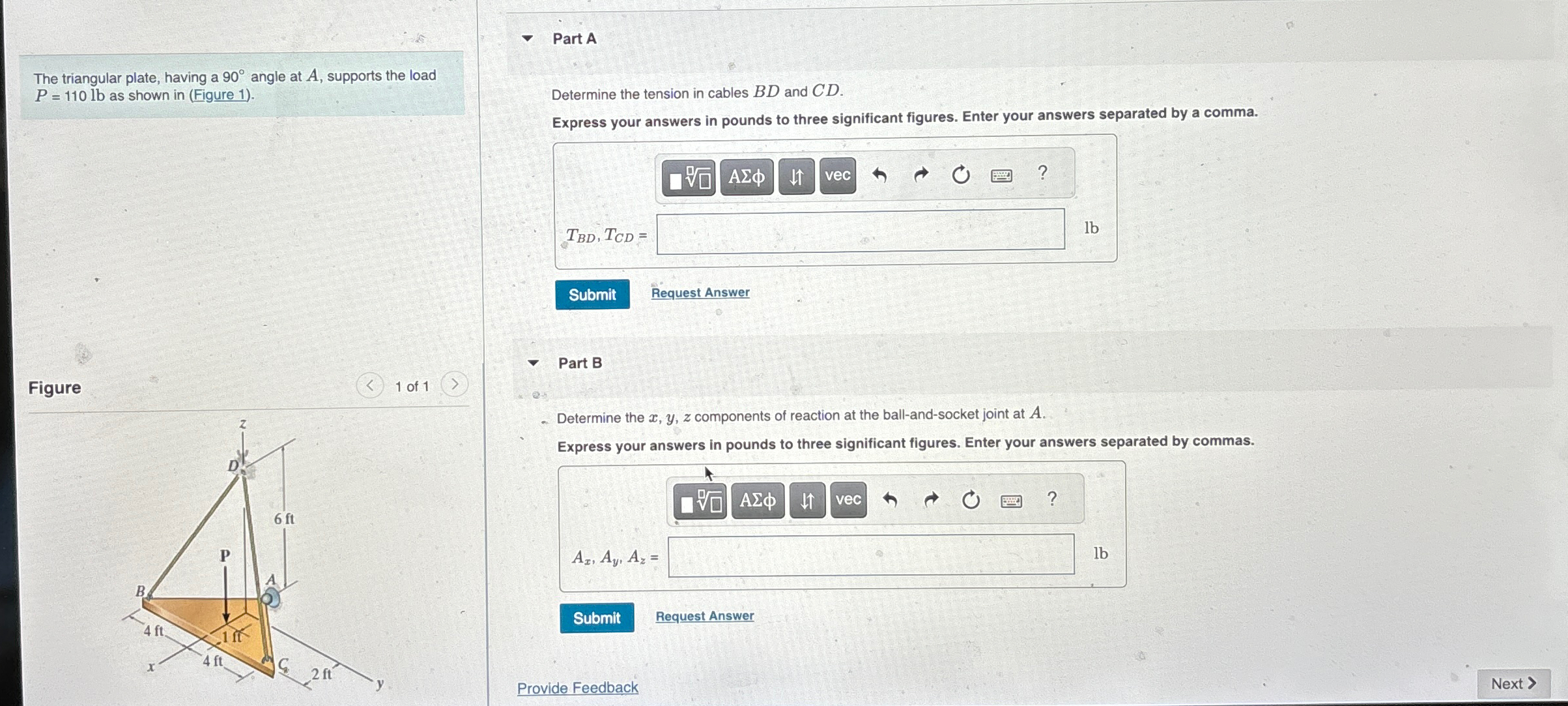 Part A The triangular plate, having a 9 0 angle