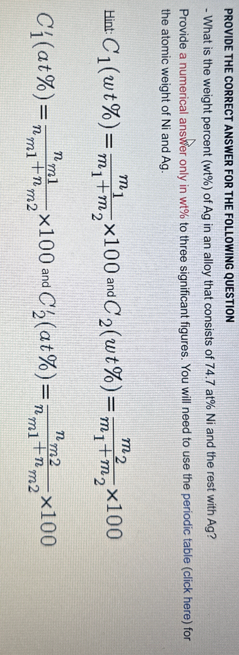 PROVIDE THE CORRECT ANSWER FOR THE FOLLOWING