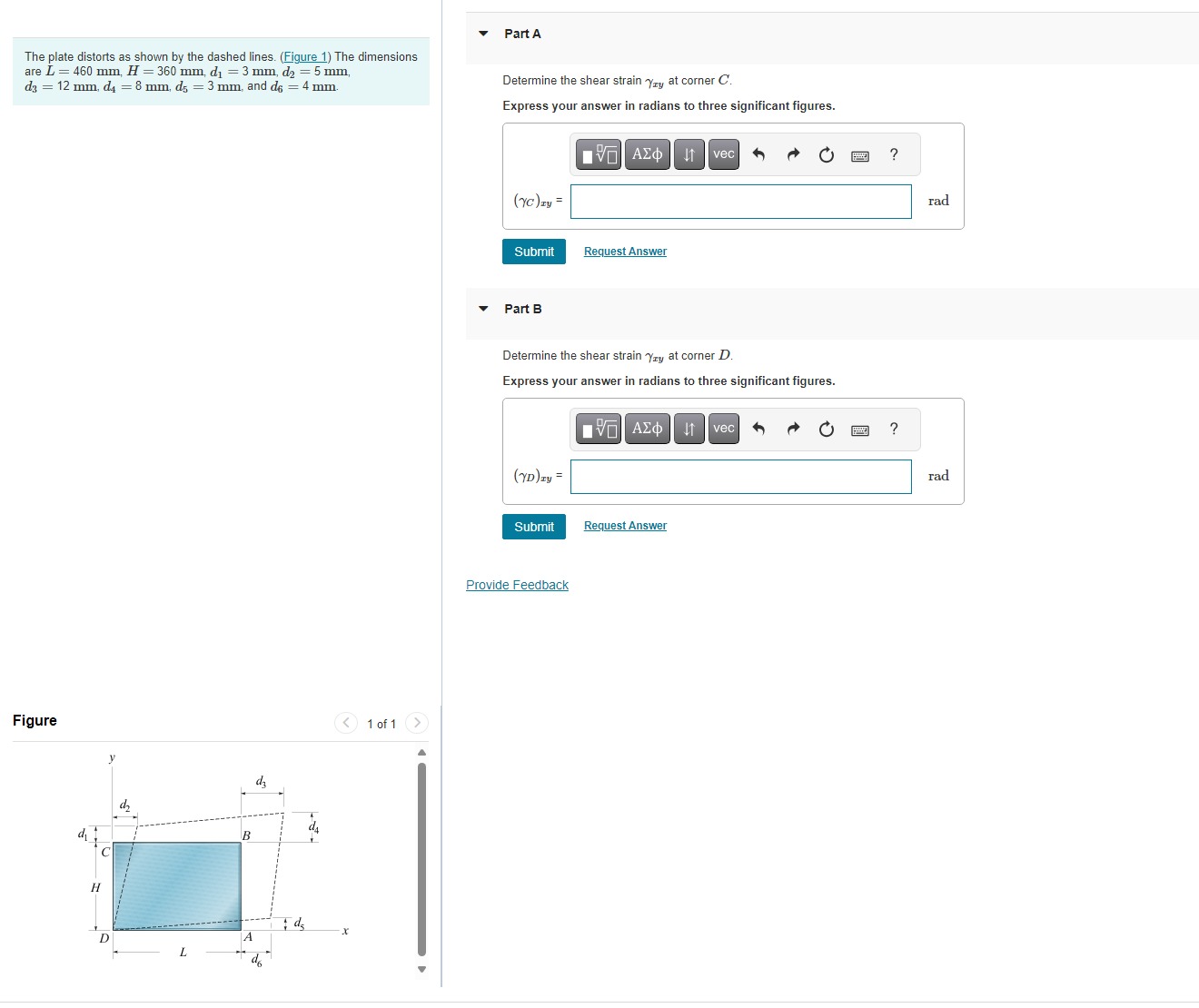 The plate distorts as shown by the dashed lines.