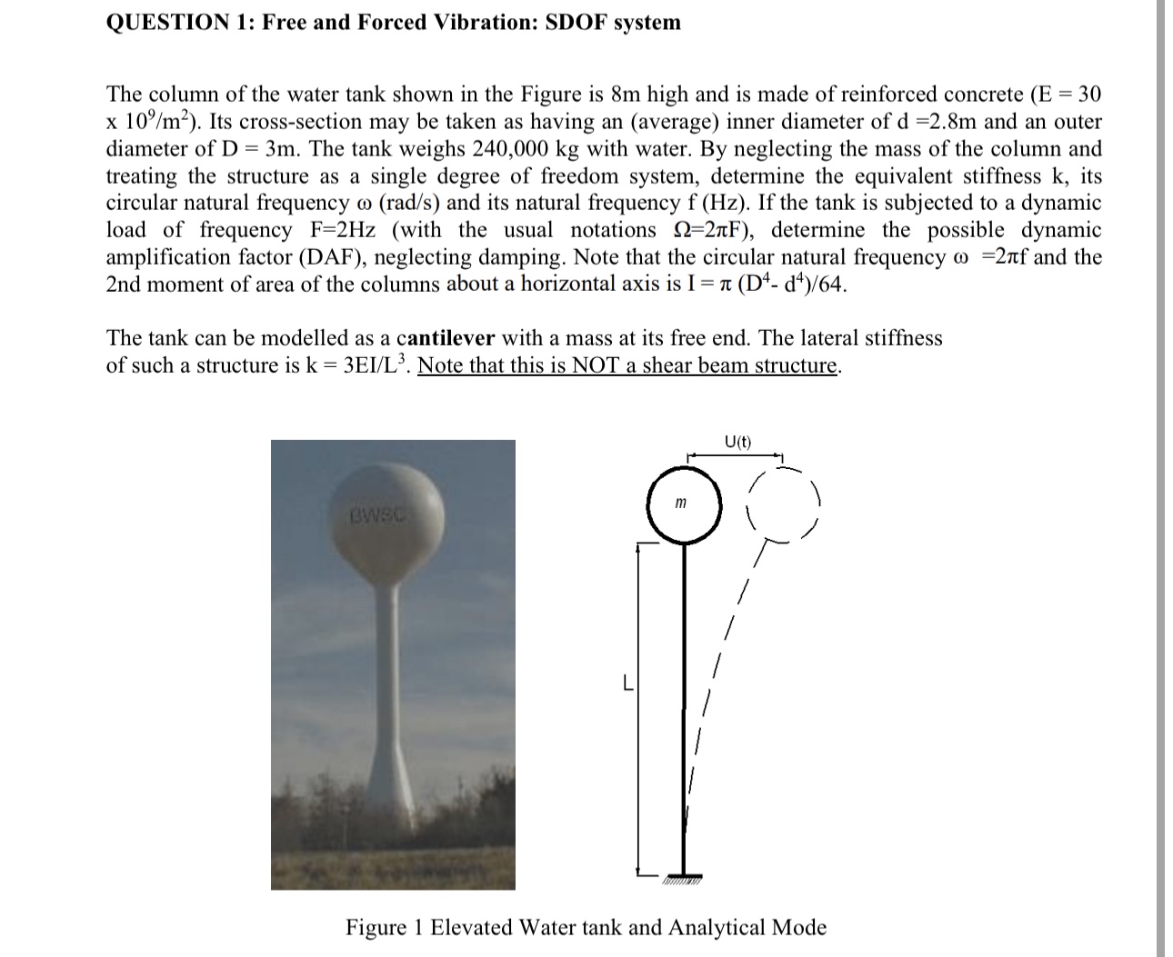 QUESTION 1 : Free and Forced Vibration: SDOF