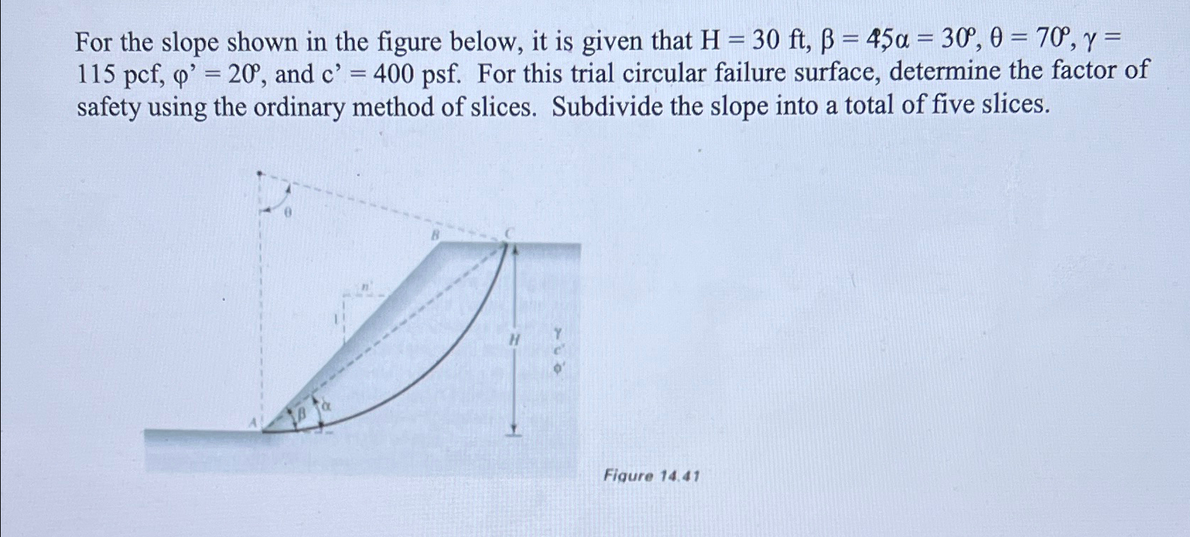 For the slope shown in the figure below, it is