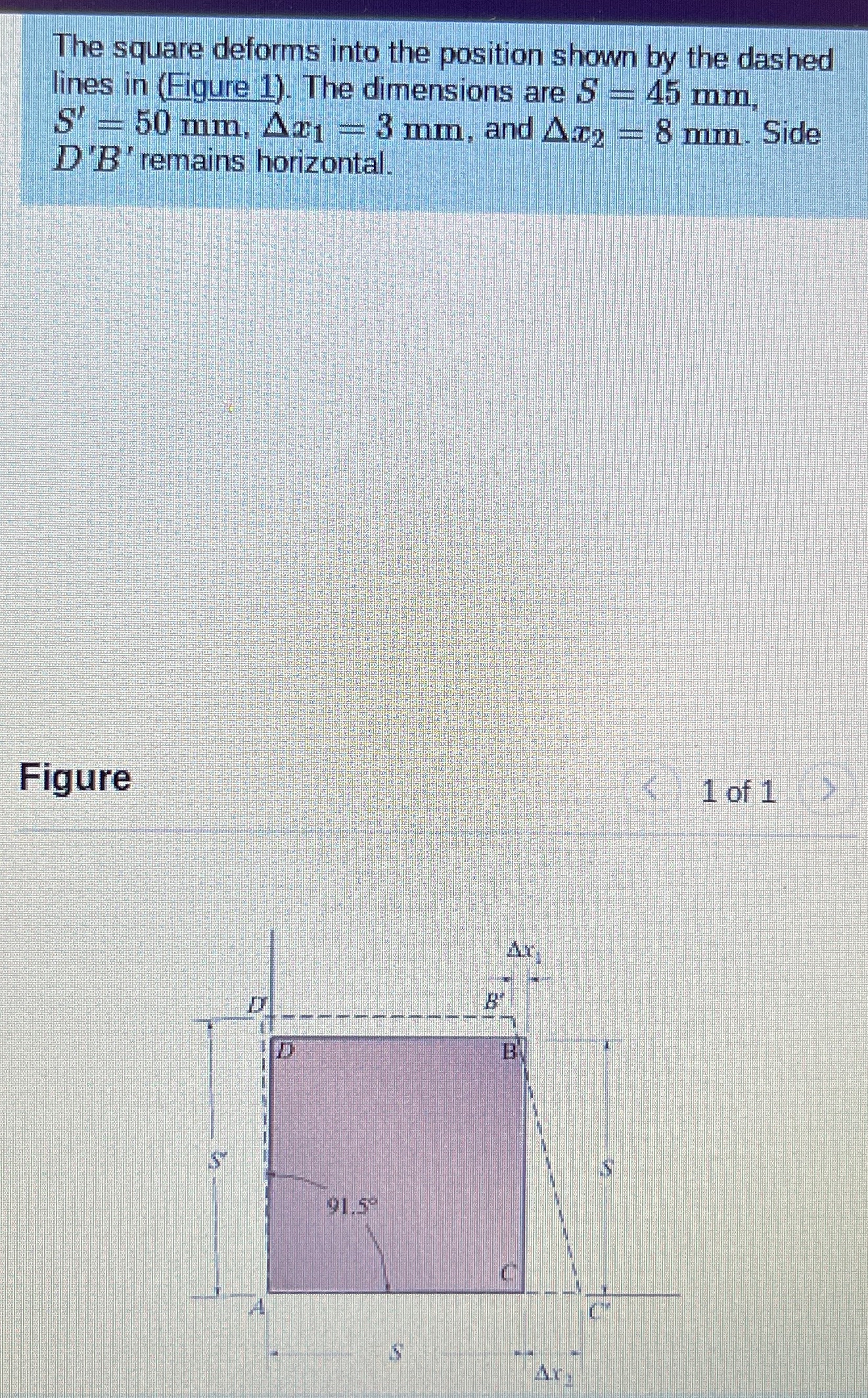 The square deforms into the position shown by the