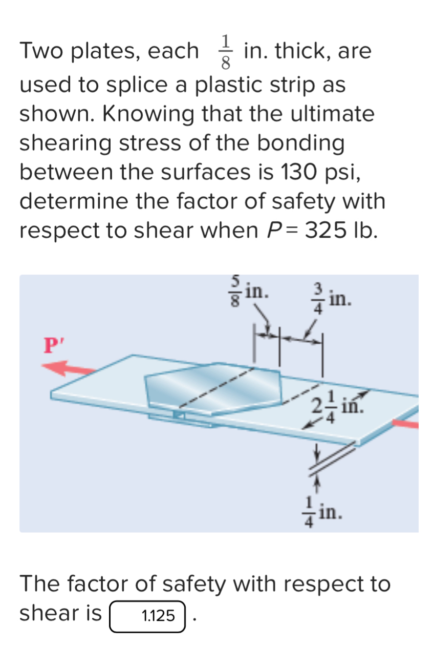Two plates, each 1 8 in . thick, are used to